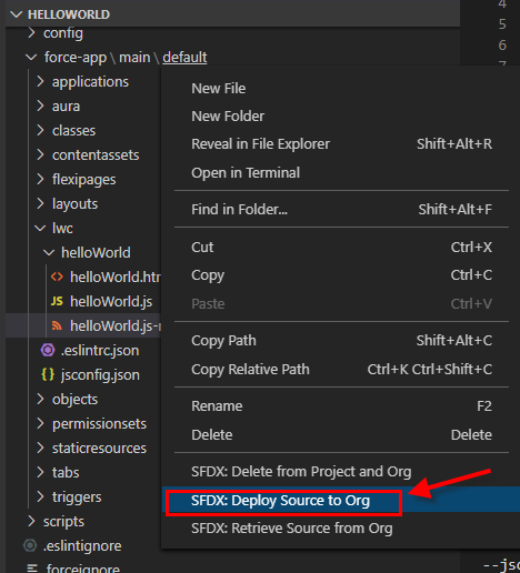 Deploy HelloWorld LWC to Dev Org via VsCode