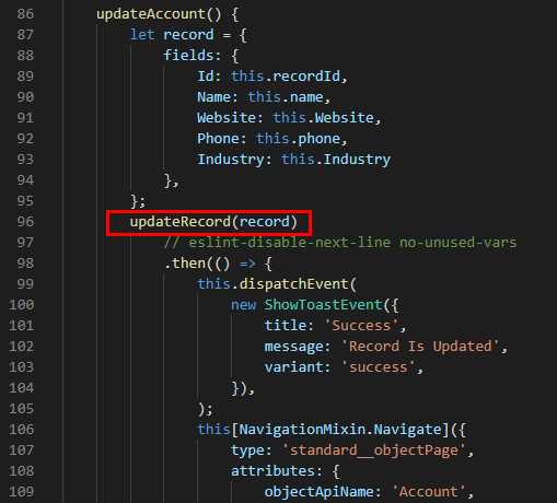 editAccountJs -> updateRecord()