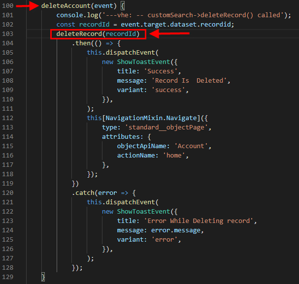 customSearch.js -> deleteAccount()