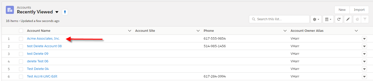 Default Account Screen - after record updated